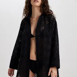 DeFacto Self-Design Pure Cotton Swim Cover Up Top-image-76