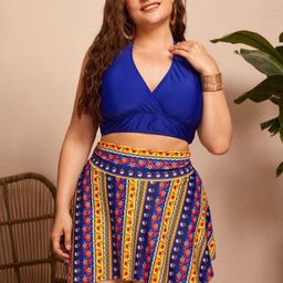 Plus Curvves Floral Printed Halter Neck Swim Set-image-30