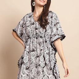 Claura Tropical Printed Kaftan Swimwear Cover up Top-picture-49