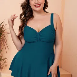 Plus Curvves Solid Shoulder Straps Single Piece Swimwear With Attached Shorts-image-30