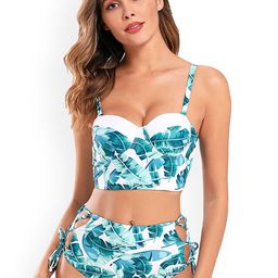 LULU & SKY Tropical Printed Shoulder Straps Tie Strap Swim Bikini Set-image-46