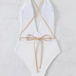 Stylecast X KPOP Solid V-Neck Ribbed Swim Bodysuits-image-84
