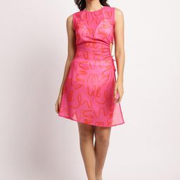 EROTISSCH Pink Abstract Printed Relaxed Fit Semi Sheer Swimwear Cover Up Dress-picture-13
