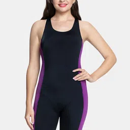 Amante Women Black & Purple Solid Padded Legsuit Swimwear-image-39