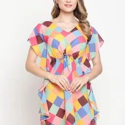 EROTISSCH Women Multi Coloured Printed Kaftan Swimwear Dress-image-29