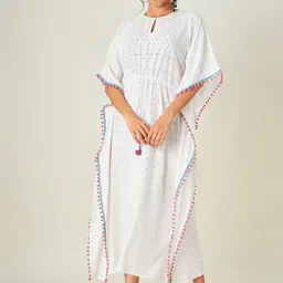 The Kaftan Company Women White Solid Cover-Up Kaftan Swimwear Dress-image-57