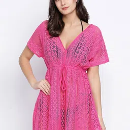 Oxolloxo Women Pink Self Design Swimming Beach Dress-image-7