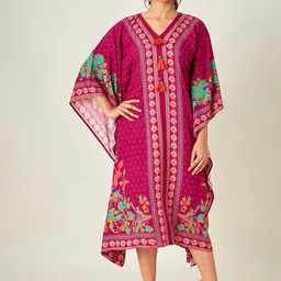 The Kaftan Company Women Pink & Green Printed Resort Cover Up-image-41
