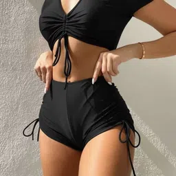 Stylecast X KPOP Black Full Coverage V-Neck Swim Bikini Set-image-84