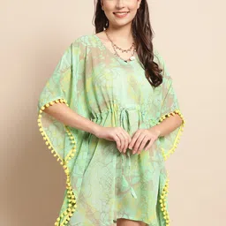 Claura Abstract Printed Swimwear Cover up Top-image-11