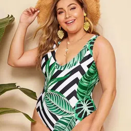 Plus Curvves Plus Size Printed Swim Bodysuit-33