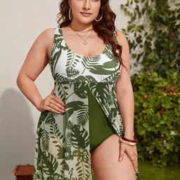 Plus Curvves Floral Printed Round Neck Swim Bodysuit-image-98
