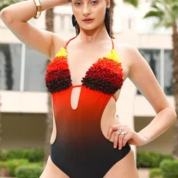 STREET 9 Red & Black Sequined Cut-Out Ombre Bodysuit-image-26