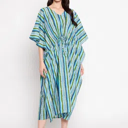 SECRETS BY ZEROKAATA  Women Striped Pure Cotton Long Kaftan-image-84