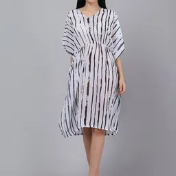 EROTISSCH Women White & Black Printed Kaftan Swim Cover Up Dress-image-39