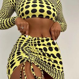 Stylecast X KPOP Geometric Printed Round Neck Swimwear Cover Up Set-image-2