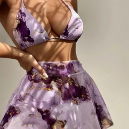 Stylecast X KPOP Abstract Printed Plunging Neck Swimwear Cover Up Set-image-81