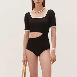 LULU & SKY Square Neck Ribbed Cut Out Bodysuit-image-13