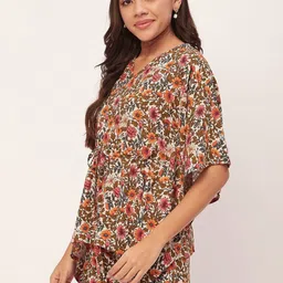 Moomaya Floral Printed V-Neck Kaftan Top & Shorts-6