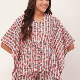 Moomaya Floral Printed V-Neck Kaftan Top & Shorts-4
