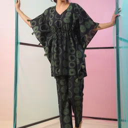 JISORA Black Geometric Printed Night suit-image-85