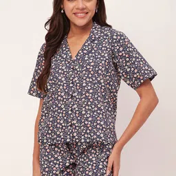 Moomaya Floral Printed Lapel Collar Pure Cotton Shirt & Shorts-picture-25