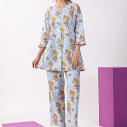 JISORA Floral Printed Pure Cotton Kurti With Pyjama-image-15
