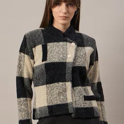The Roadster Lifestyle Co Checked Woolen Cardigan-image-17