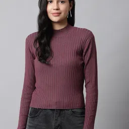 NoBarr Ribbed Striped Turtle Neck Long Sleeves Pullover Sweater-image-77