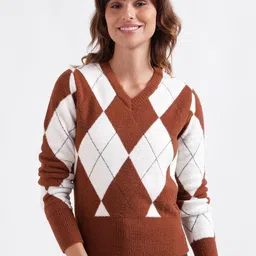 Iconic Argyle Printed V-Neck Pullover Sweater-picture-33