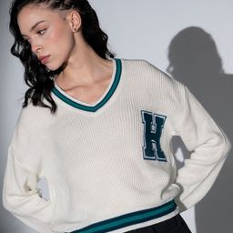 Hubberholme V-Neck Self Design Cable Knit Acrylic Pullover-image-102