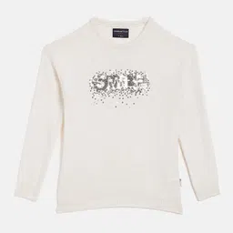 Crimsoune Club Girls White & Silver-Toned Acrylic Pullover with Embellished Detail-image-92