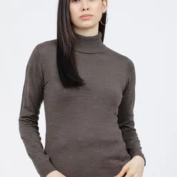 Tokyo Talkies Women Brown Solid Sweater-image-98