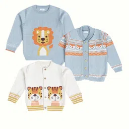 Greendeer Kids Pack Of 3 Graphic Printed Pure Cotton Cardigan Sweater-picture-51