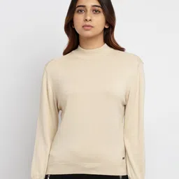 Status Quo Women Beige Turtle Neck Pullover Sweaters-image-22