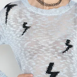 LULU & SKY Open Knit Self Design Drop-Shoulder Sleeves Pullover image 2