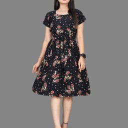 Women Fit and Flare Black Knee Length Dress-image-34