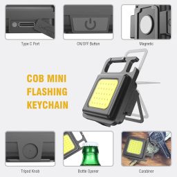 IKKEMO Cob Bright Mini Keychain Light, Small Led Flashlight Usb Rechargeable, 4 Modes, 800 Lumens, Portable Pocket Lights With Folding Bracket Bottle Opener And Magnet, Abs, 800 Lumen image 4