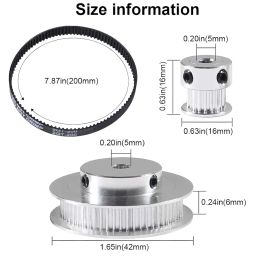 Serplex® GT2 Synchronous Wheel 20 & 60 Teeth 5mm Bore, Aluminum Timing Pulley with Length 200mm Width 6mm Belt for 3D Print Projects, Synchronous Wheel for 3D Printer Timing Pulley Printer image 2
