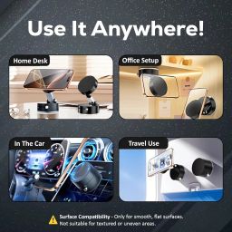 HUMBLE Integrated Folding & Extendable Magnetic Phone Mount – Desk Holder with Suction Cup Base | Hands-Free Mobile Stand for Car, Desk, Gym & More | Shockproof & Secure Fit- MH03 (Black) image 2