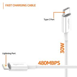 amazon basics TPE Type-C to Lightning Cable | 30W Fast Charging, 480Mbps Data Transfer Speed | Compatible With iPhone, iPad Air, Pro, Mini, iPad | 1 meter (White) image 3