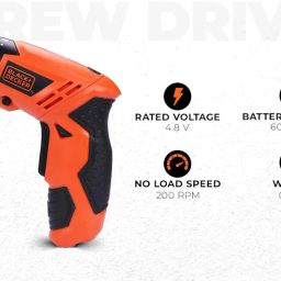 BLACK+DECKER KC4815 4.8V 200 RPM Cordless Screwdriver Set Ni-Cd (Nickel-Cadmium) with LED Worklight, 15-pieces Screw Bits Set & Adjustable Torque for Home & DIY Use, 1 Year Warranty, ORANGE & BLACK image 1