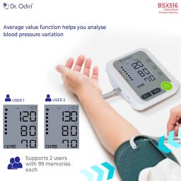 Dr. Odin BSX 516 Fully Automatic Digital Blood Pressure Monitor with Large LCD Display, Play & Oscillometric Method for Most Accurate Measurement, (Grey & White) image 1