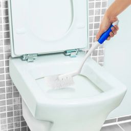 Cello Kleeno Angular Toilet Brush with Storage | Stylish Design | Rubberised handle for firm grip | Durable plastic body | Space-Saving Storage (Blue and White,Pack of 1) image 3
