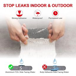 Super Strong Adhesive Waterproof tape Permanent Repair Roof Water Leakage Solution Rubber Foil Suitable for Roof Leak, surface Crack, Window Sill Gap, Boat Sealing, Tank Leak (10CM*5M) image 1
