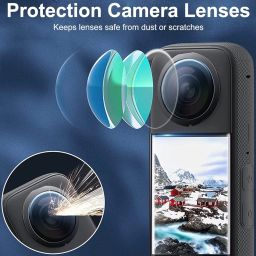 ADOFYS Silicon Protective lense Cap Screen Protectors and Lens Guards Cap for Insta360 x3,Bundle Include 1pc Silicone Cap+2pcs Screen Protectors+2pc Lens Guards image 2