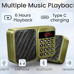 Fire Turtle M7 Pocket Blast FM Radio with Bluetooth Speaker with Powerful Sound, 6w-12 Hours (Tupe C Charging) and Number Pad (AUX, SD Card, USB Input (AUX, SD Card, USB Input) (Green, 2.0 Channel) image 1