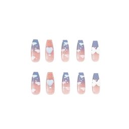 Secret Lives Glossy Reusable Artificial Translucent Purple Color with Cloud Patches & 3D Bow Stud and Heart Design Press on Nails with Kit image 2