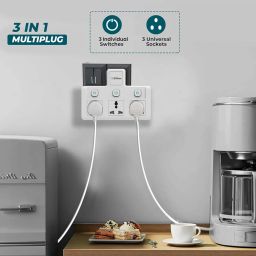 EMBOX Multi Plug Socket with Individual Switch-Cordless Extension Board with 3 Universal Sockets-Multiplug -1500W image 1