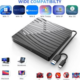 ULTRABYTES External DVD Drive USB 3.0 Type-C USB C Portable DVD Player for Laptops CD DVD +/-RW Disk Drive CD ROM Burner Writer CD/DVD Burner Reader for Laptop, Desktop, Windows, Linux, OS image 5